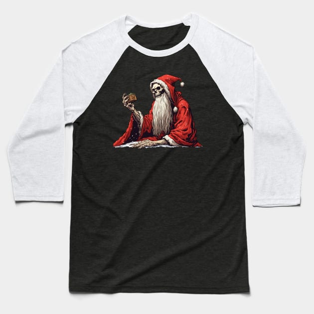 skeleton Santa Claus Baseball T-Shirt by MZeeDesigns